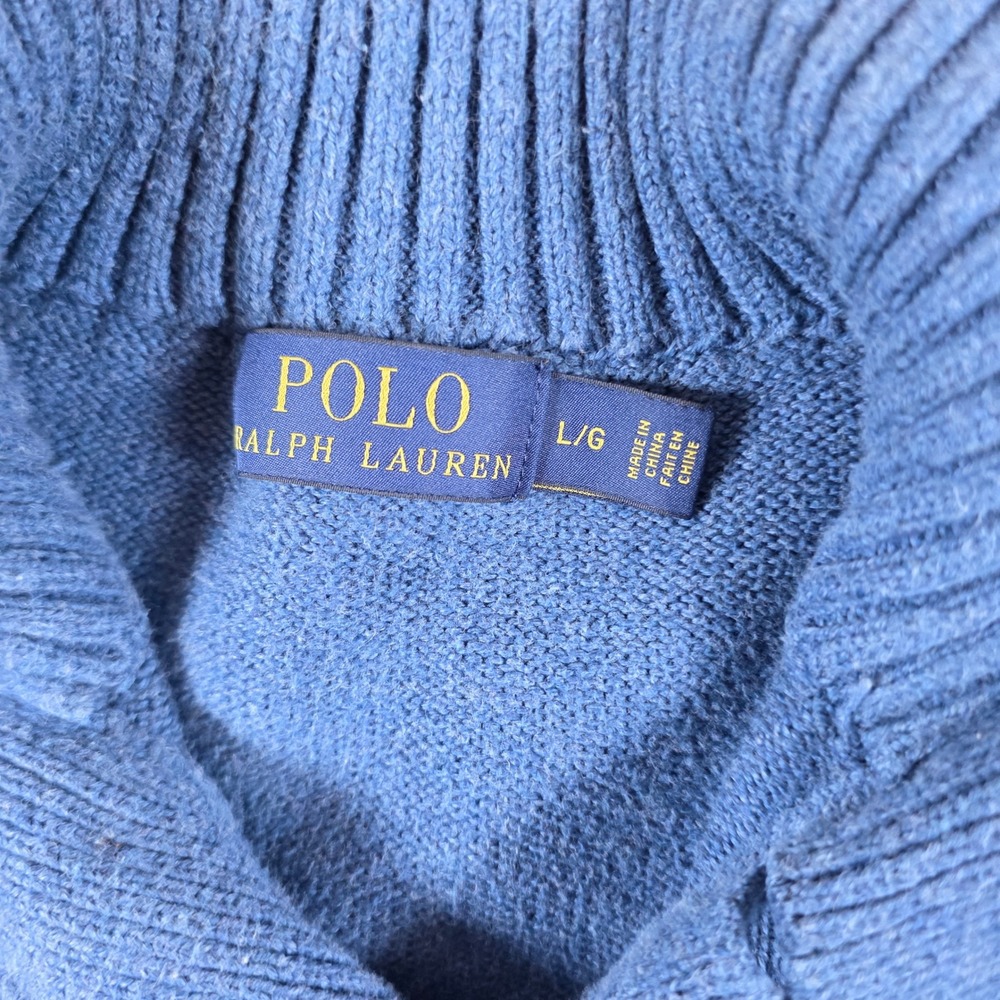 Polo Ralph Lauren Button Mock Neck Sweater Mens Large Blue Cotton RN41381 - Picture 4 of 9